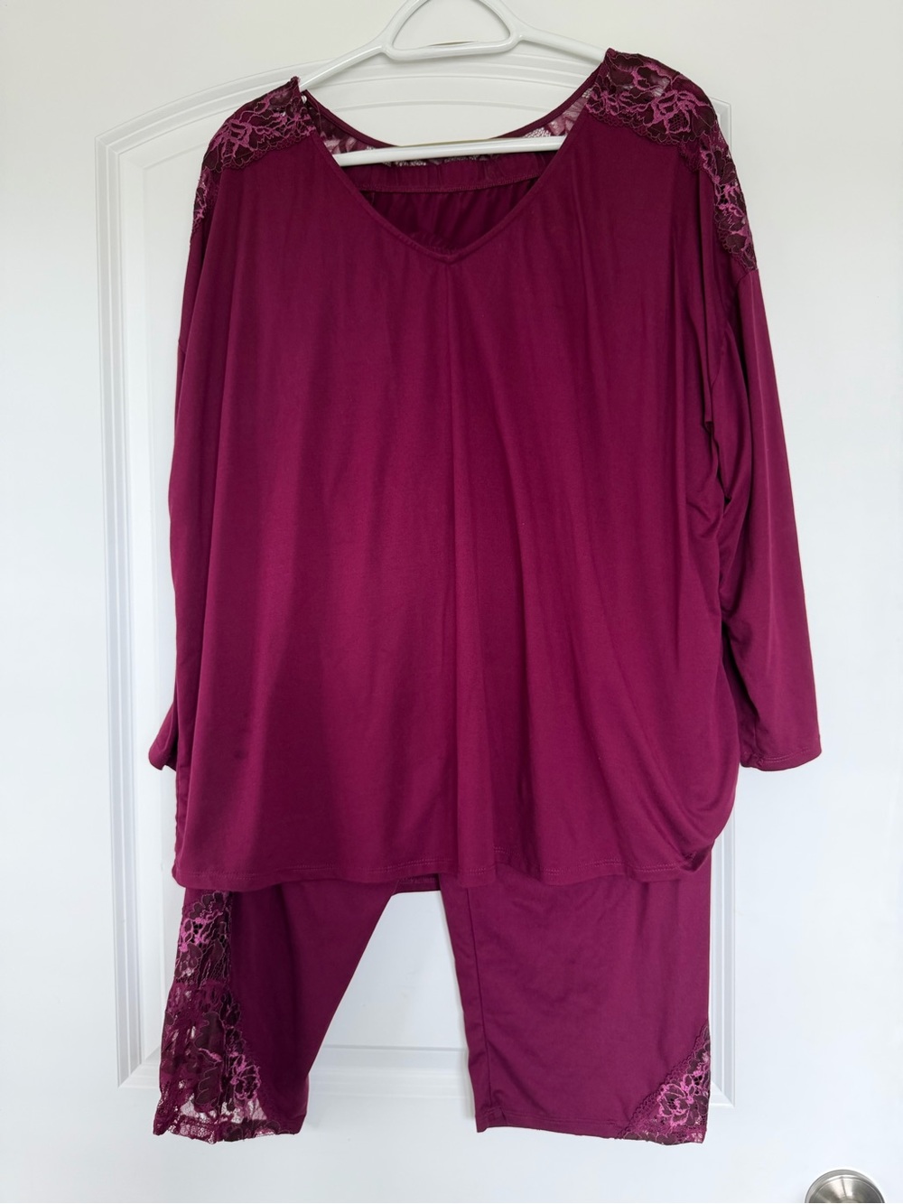 Soma Lace-Trim Pajama Set in Berry